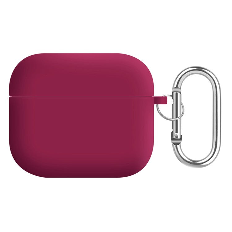 For Apple AirPods 3 Earphones Skin Cover Silicone+PC Lining Protective Carrying Case with Keychain - Rose