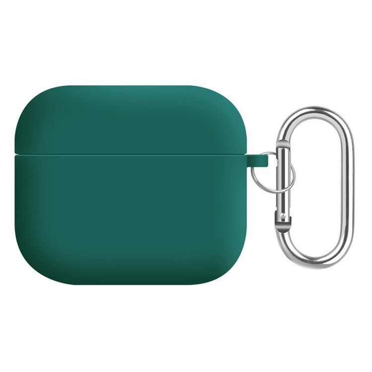 For Apple AirPods 3 Earphones Skin Cover Silicone+PC Lining Protective Carrying Case with Keychain - Blackish Green