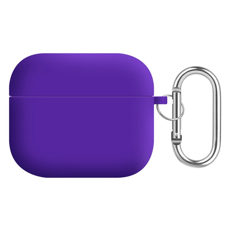 For Apple AirPods 3 Earphones Skin Cover Silicone+PC Lining Protective Carrying Case with Keychain - Dark Purple