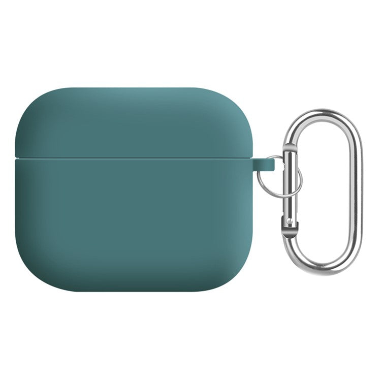 For Apple AirPods 3 Earphones Skin Cover Silicone+PC Lining Protective Carrying Case with Keychain - Pine Needle Green