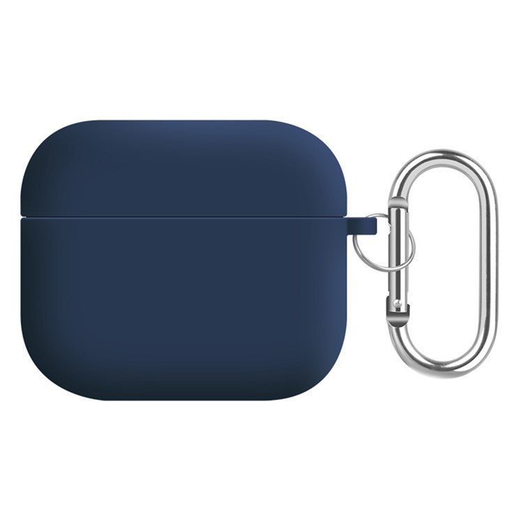 For Apple AirPods 3 Earphones Skin Cover Silicone+PC Lining Protective Carrying Case with Keychain - Midnight Blue