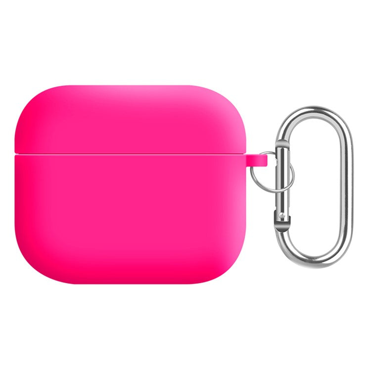 For Apple AirPods 3 Earphones Skin Cover Silicone+PC Lining Protective Carrying Case with Keychain - Fluorescent Rose