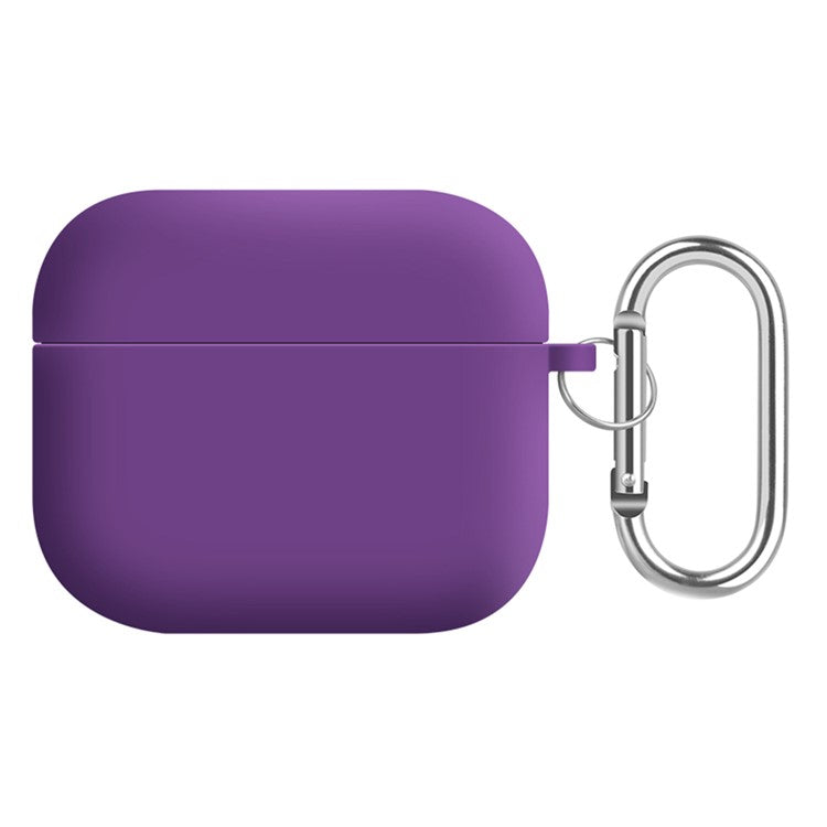 For Apple AirPods 3 Earphones Skin Cover Silicone+PC Lining Protective Carrying Case with Keychain - Purple