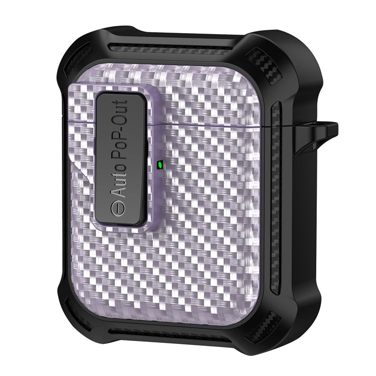 For AirPods with Wireless Charging Case (2019) / AirPods with Charging Case (2019) / (2016) Pressing Buckle Case Carbon Fiber Texture Cover - Purple