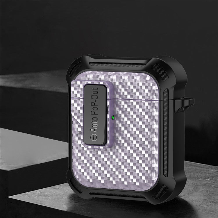 For AirPods with Wireless Charging Case (2019) / AirPods with Charging Case (2019) / (2016) Pressing Buckle Case Carbon Fiber Texture Cover - Purple