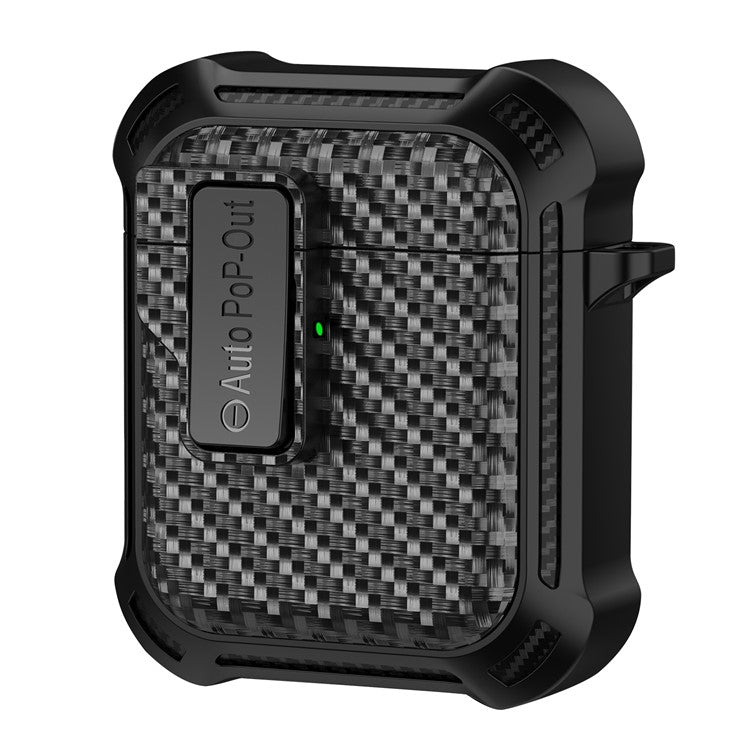 For AirPods with Wireless Charging Case (2019) / AirPods with Charging Case (2019) / (2016) Pressing Buckle Case Carbon Fiber Texture Cover - Black