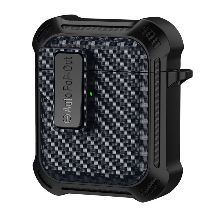 For AirPods with Wireless Charging Case (2019) / AirPods with Charging Case (2019) / (2016) Pressing Buckle Case Carbon Fiber Texture Cover - Sapphire