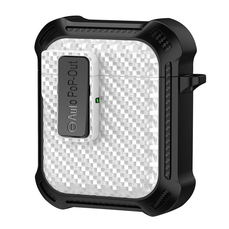 For AirPods with Wireless Charging Case (2019) / AirPods with Charging Case (2019) / (2016) Pressing Buckle Case Carbon Fiber Texture Cover - White