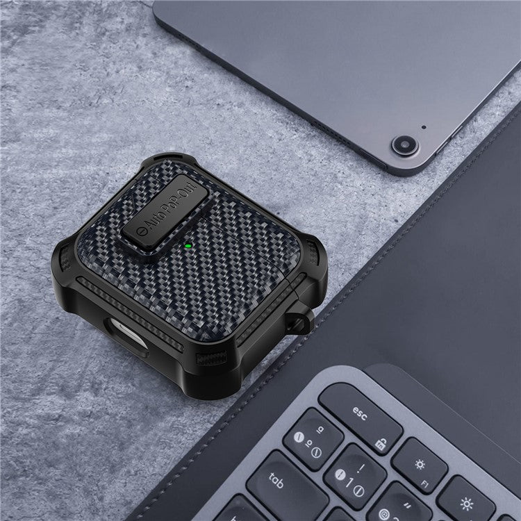 For Apple AirPods 3 Pressing Buckle TPU+PC Protective Case Carbon Fiber Texture Bluetooth Earphone Cover - Sapphire