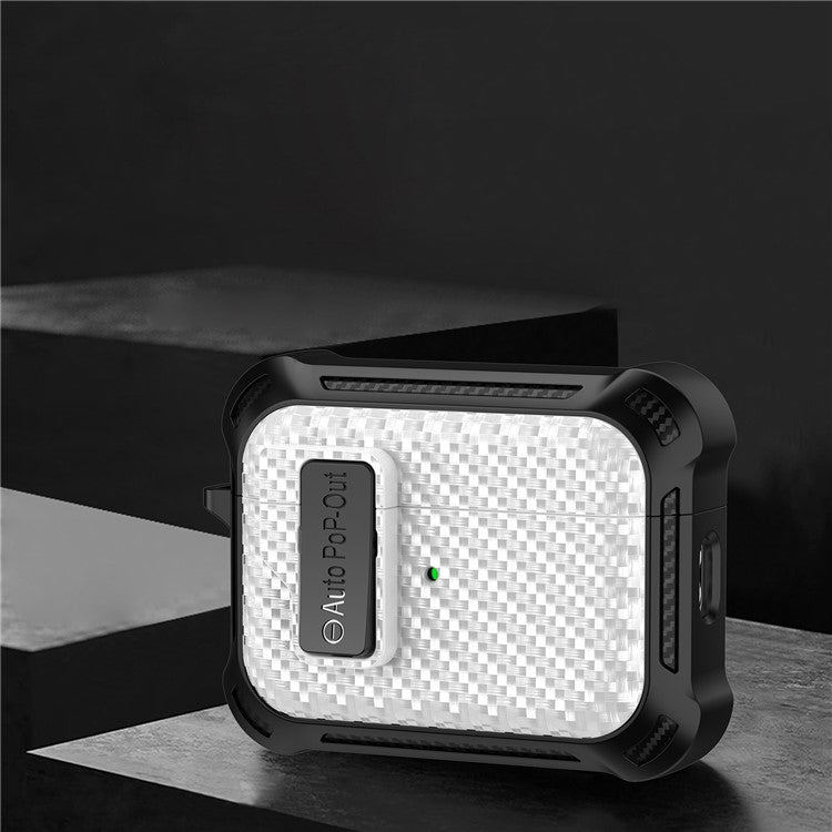 For AirPods Pro 2 Pressing Buckle Wireless Earphone Anti-drop Case Carbon Fiber Texture TPU+PC Cover - White