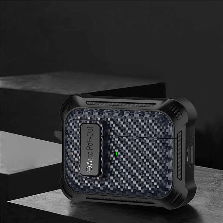 For AirPods Pro 2 Pressing Buckle Wireless Earphone Anti-drop Case Carbon Fiber Texture TPU+PC Cover - Sapphire