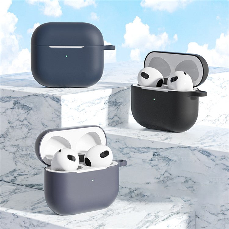 For Apple AirPods 3 6-in-1 Silicone Case Anti-lost Lanyard Watch Band Holder Ear Hanger Ear Cap Storage Box - Midnight Blue