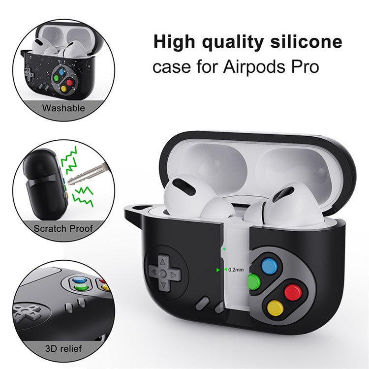 For Apple AirPods Pro Earphone Silicone Case Game Console Design Earbuds Cover with Ring Buckle - Black