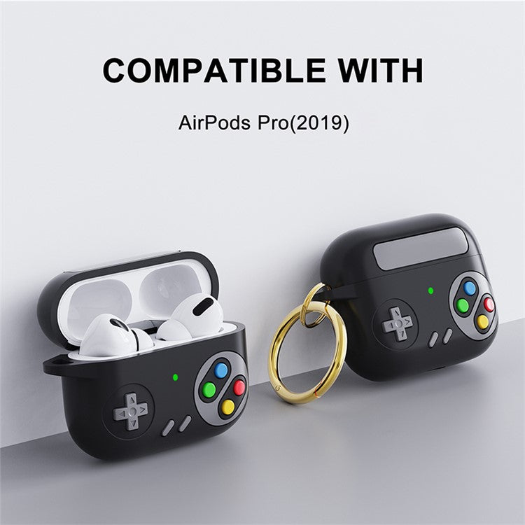 For Apple AirPods Pro Earphone Silicone Case Game Console Design Earbuds Cover with Ring Buckle - Black