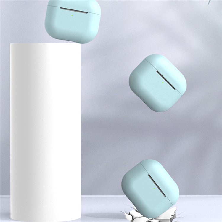 For Apple AirPods 3 Earphone Case Silicone Shock-Absorbing Earbuds Cover with Metal Dustproof Sticker Kit - Sky Blue+Silver