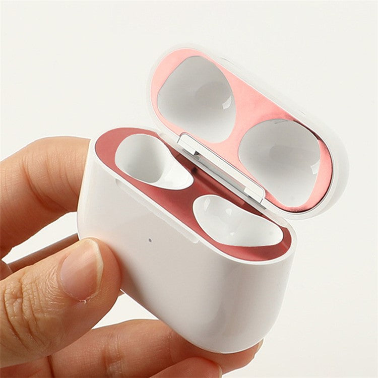 For Apple AirPods 3 Earphone Case Silicone Shock-Absorbing Earbuds Cover with Metal Dustproof Sticker Kit - Lavender Grey+Silver