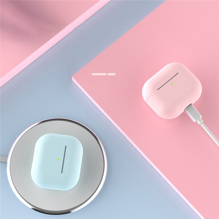 For Apple AirPods 3 Earphone Case Silicone Shock-Absorbing Earbuds Cover with Metal Dustproof Sticker Kit - Pink+Rose Gold