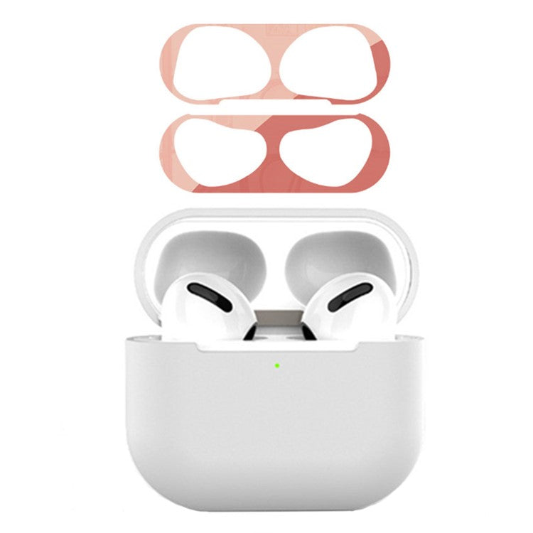 For Apple AirPods 3 Earphone Case Silicone Shock-Absorbing Earbuds Cover with Metal Dustproof Sticker Kit - White+Rose Gold