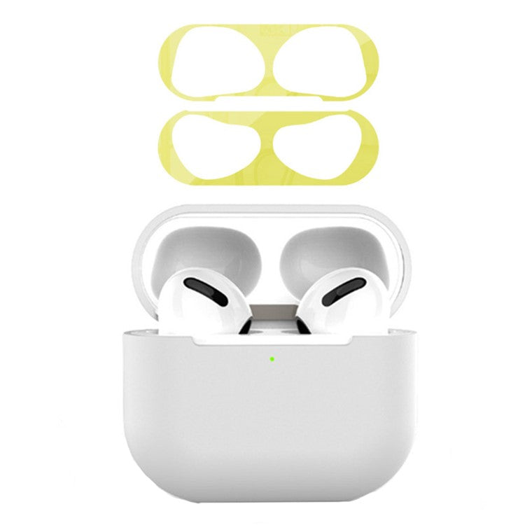 For Apple AirPods 3 Earphone Case Silicone Shock-Absorbing Earbuds Cover with Metal Dustproof Sticker Kit - White+Gold