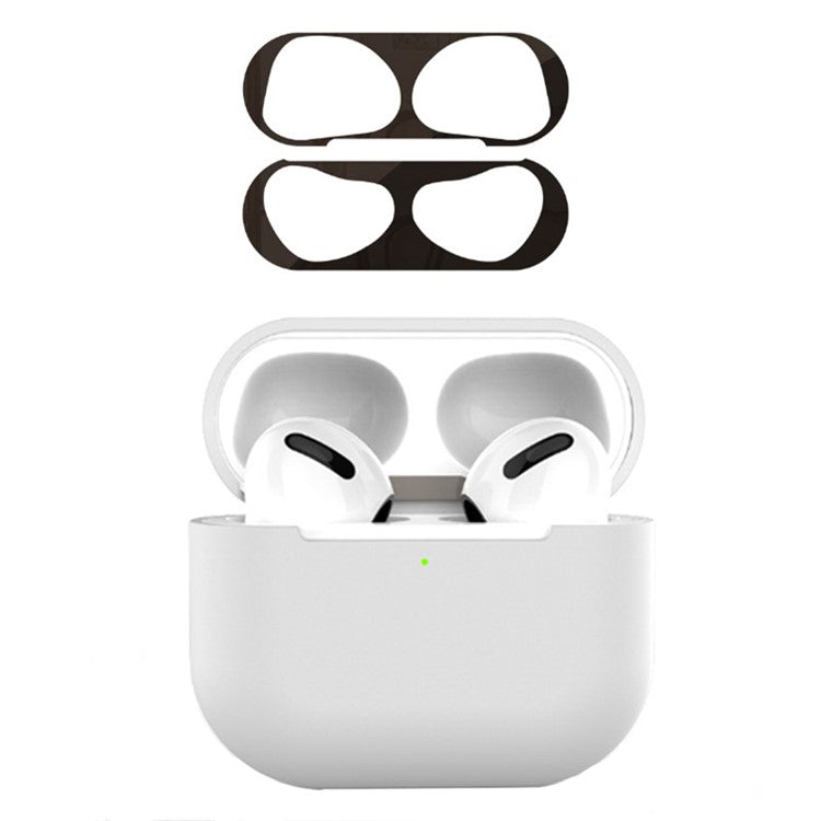 For Apple AirPods 3 Earphone Case Silicone Shock-Absorbing Earbuds Cover with Metal Dustproof Sticker Kit - White+Black