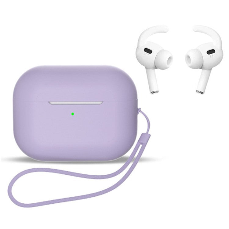 For AirPods Pro 2 Earphones Case Full Protective Silicone Shockproof Cover with Strap / Ear-Tip - Purple