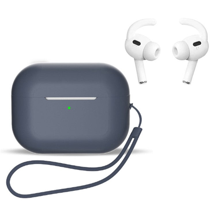 For AirPods Pro 2 Earphones Case Full Protective Silicone Shockproof Cover with Strap / Ear-Tip - Midnight Blue