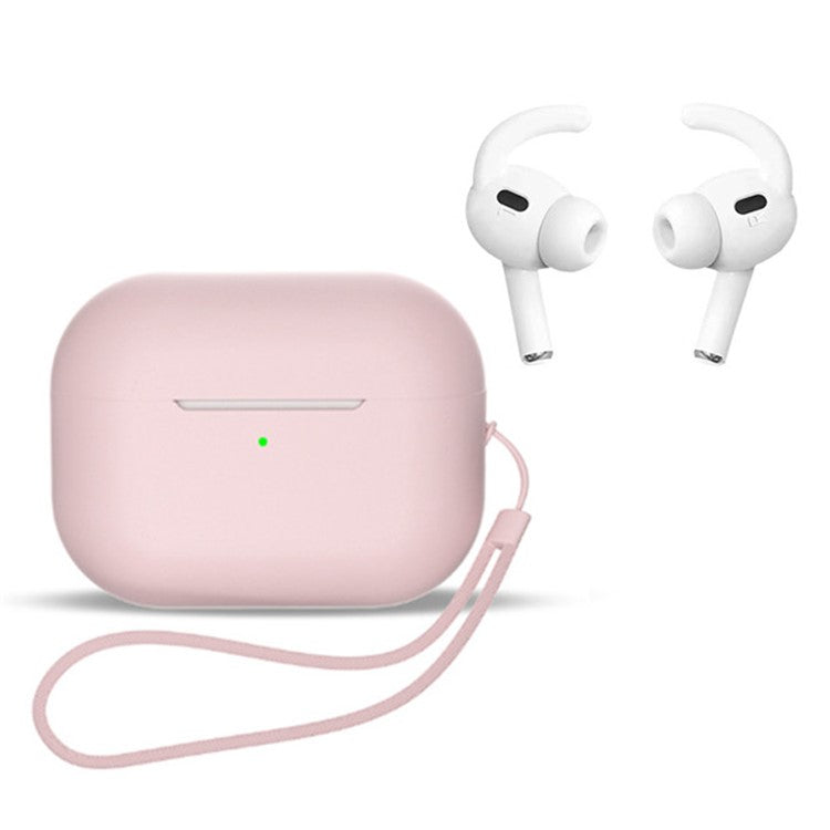 For AirPods Pro 2 Earphones Case Full Protective Silicone Shockproof Cover with Strap / Ear-Tip - Pink