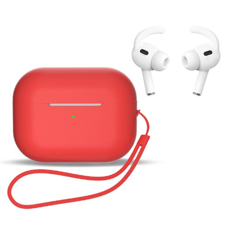 For AirPods Pro 2 Earphones Case Full Protective Silicone Shockproof Cover with Strap / Ear-Tip - Red