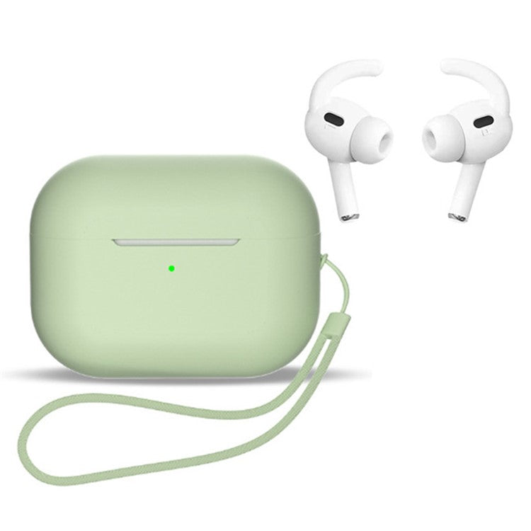 For AirPods Pro 2 Earphones Case Full Protective Silicone Shockproof Cover with Strap / Ear-Tip - Matcha Green