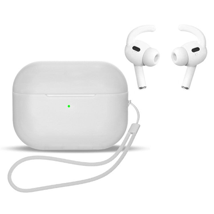 For AirPods Pro 2 Earphones Case Full Protective Silicone Shockproof Cover with Strap / Ear-Tip - Transparent White