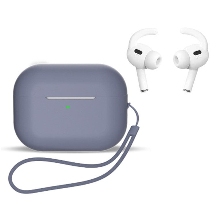 For AirPods Pro 2 Earphones Case Full Protective Silicone Shockproof Cover with Strap / Ear-Tip - Lavender Grey