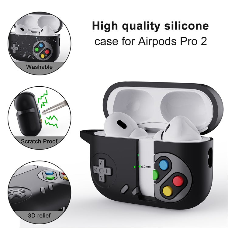 Earphone Silicone Case for Apple AirPods Pro (Gen 2) (USB-C) / AirPods Pro 2 / Pro Game Console Design Earbuds Anti-Drop Cover with Ring Buckle - Black