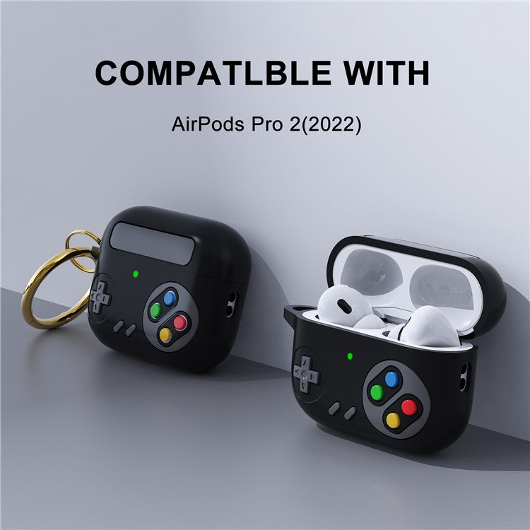 Earphone Silicone Case for Apple AirPods Pro (Gen 2) (USB-C) / AirPods Pro 2 / Pro Game Console Design Earbuds Anti-Drop Cover with Ring Buckle - Black