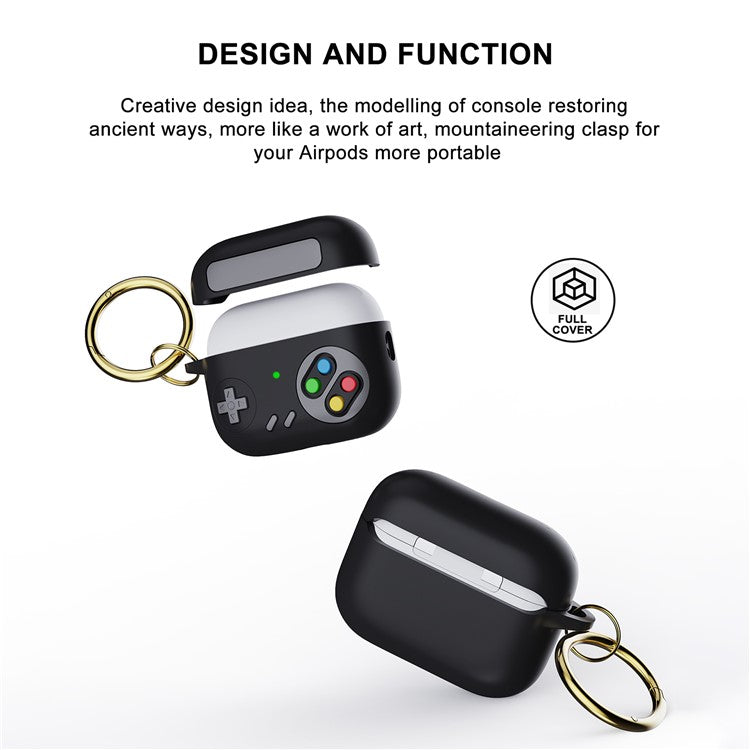 Earphone Silicone Case for Apple AirPods Pro (Gen 2) (USB-C) / AirPods Pro 2 / Pro Game Console Design Earbuds Anti-Drop Cover with Ring Buckle - Black