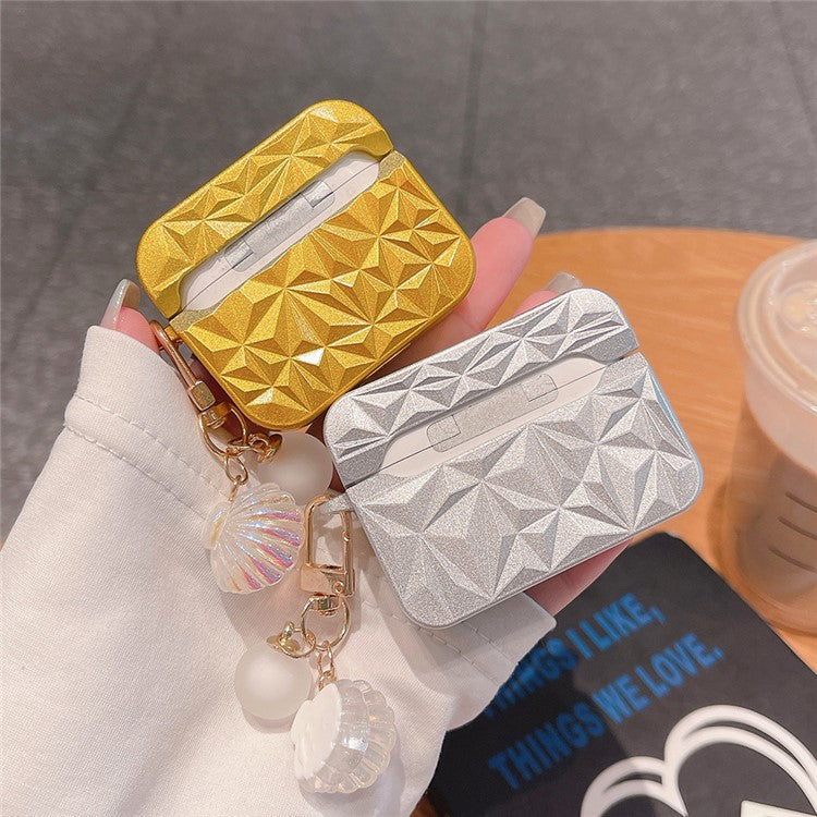 For Apple AirPods 3 Earphone Case Diamond Texture Earbud Protective TPU Cover with Shell Pendant - Gold