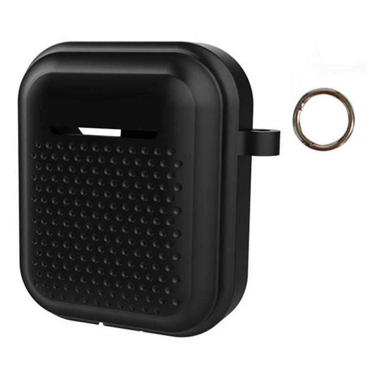 Silicone Case for AirPods with Charging Case (2016) / (2019) / AirPods with Wireless Charging Case (2019) Earphone Cover with Ring Buckle - Black