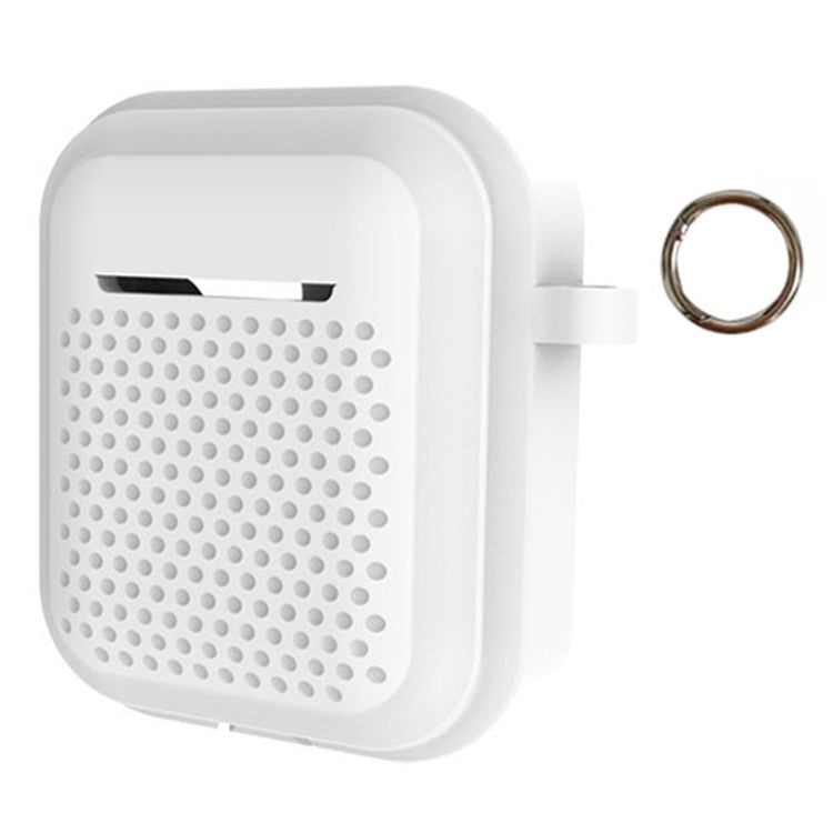 Silicone Case for AirPods with Charging Case (2016) / (2019) / AirPods with Wireless Charging Case (2019) Earphone Cover with Ring Buckle - White