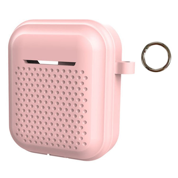 Silicone Case for AirPods with Charging Case (2016) / (2019) / AirPods with Wireless Charging Case (2019) Earphone Cover with Ring Buckle - Pink