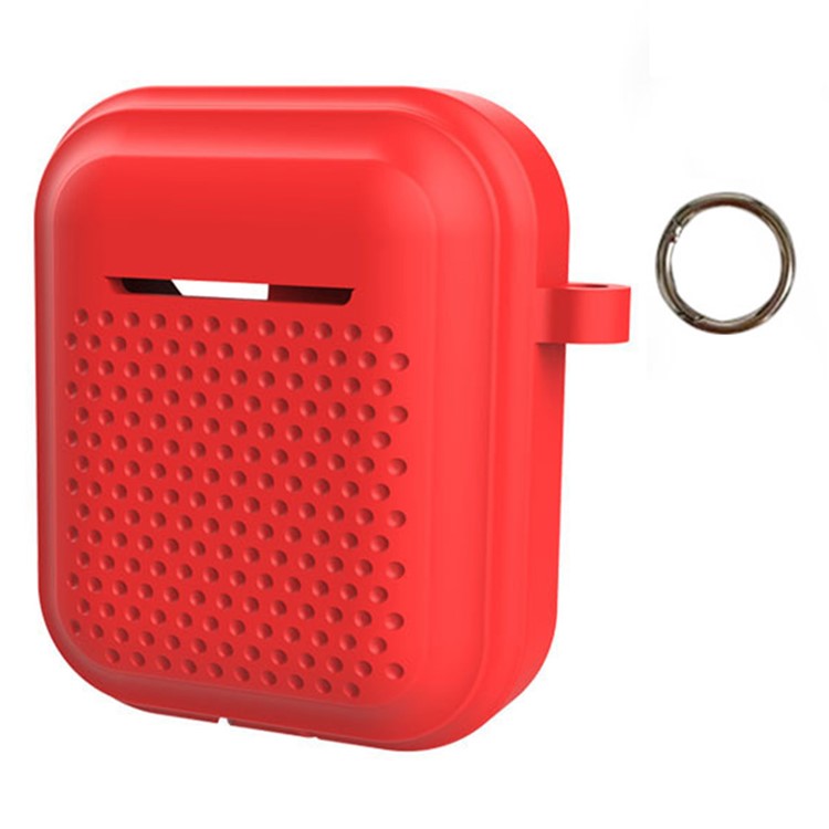 Silicone Case for AirPods with Charging Case (2016) / (2019) / AirPods with Wireless Charging Case (2019) Earphone Cover with Ring Buckle - Red