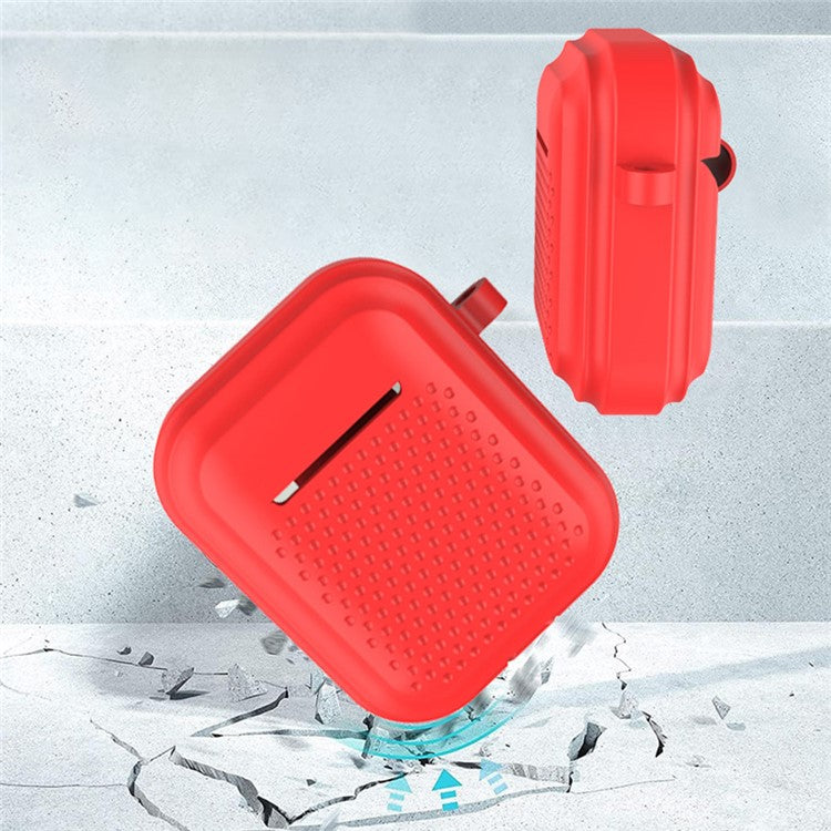 Silicone Case for AirPods with Charging Case (2016) / (2019) / AirPods with Wireless Charging Case (2019) Earphone Cover with Ring Buckle - Red