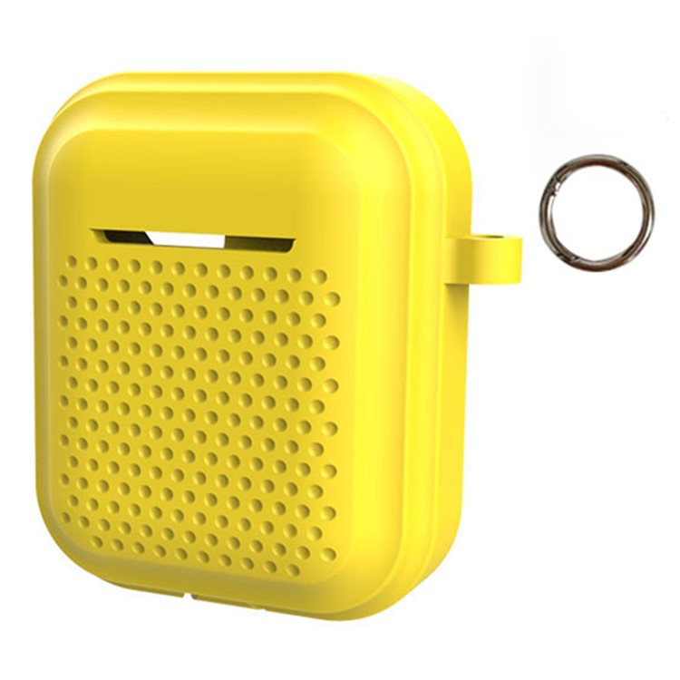 Silicone Case for AirPods with Charging Case (2016) / (2019) / AirPods with Wireless Charging Case (2019) Earphone Cover with Ring Buckle - Yellow