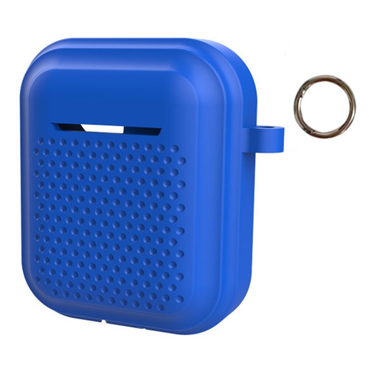 Silicone Case for AirPods with Charging Case (2016) / (2019) / AirPods with Wireless Charging Case (2019) Earphone Cover with Ring Buckle - Blue