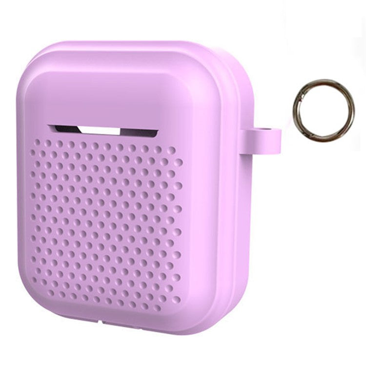 Silicone Case for AirPods with Charging Case (2016) / (2019) / AirPods with Wireless Charging Case (2019) Earphone Cover with Ring Buckle - Light Purple