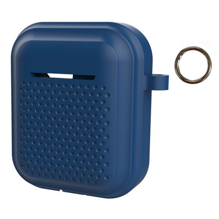 Silicone Case for AirPods with Charging Case (2016) / (2019) / AirPods with Wireless Charging Case (2019) Earphone Cover with Ring Buckle - Midnight Blue