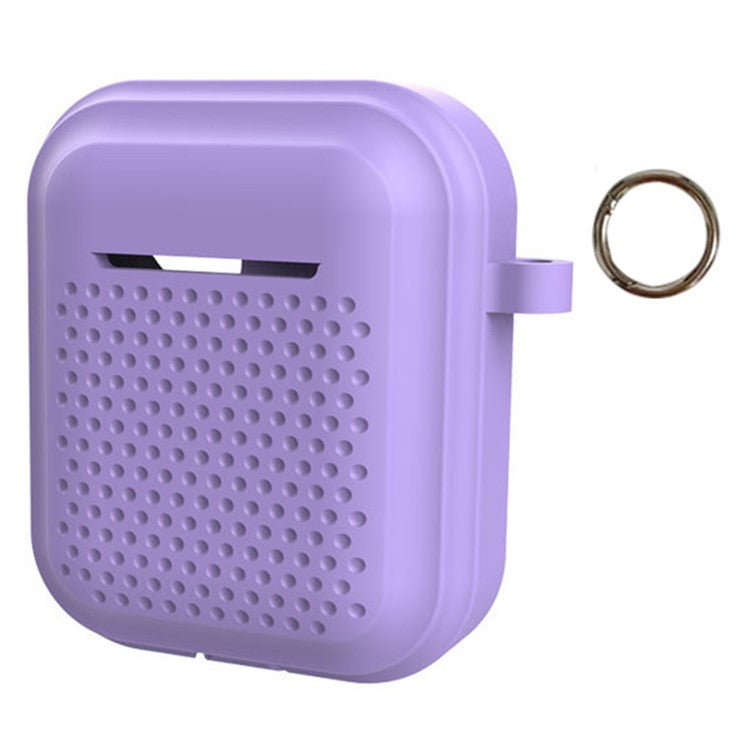 Silicone Case for AirPods with Charging Case (2016) / (2019) / AirPods with Wireless Charging Case (2019) Earphone Cover with Ring Buckle - Purple