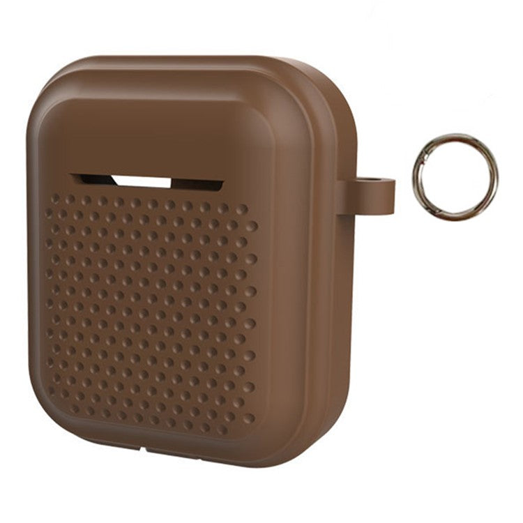 Silicone Case for AirPods with Charging Case (2016) / (2019) / AirPods with Wireless Charging Case (2019) Earphone Cover with Ring Buckle - Brown