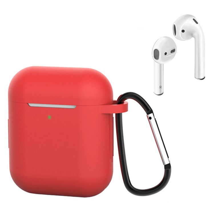 For Apple AirPods with Charging Case (2016)  /  (2019)  /  AirPods with Wireless Charging Case (2019) Silicone Case Earphone Cover with Carabiner - Red