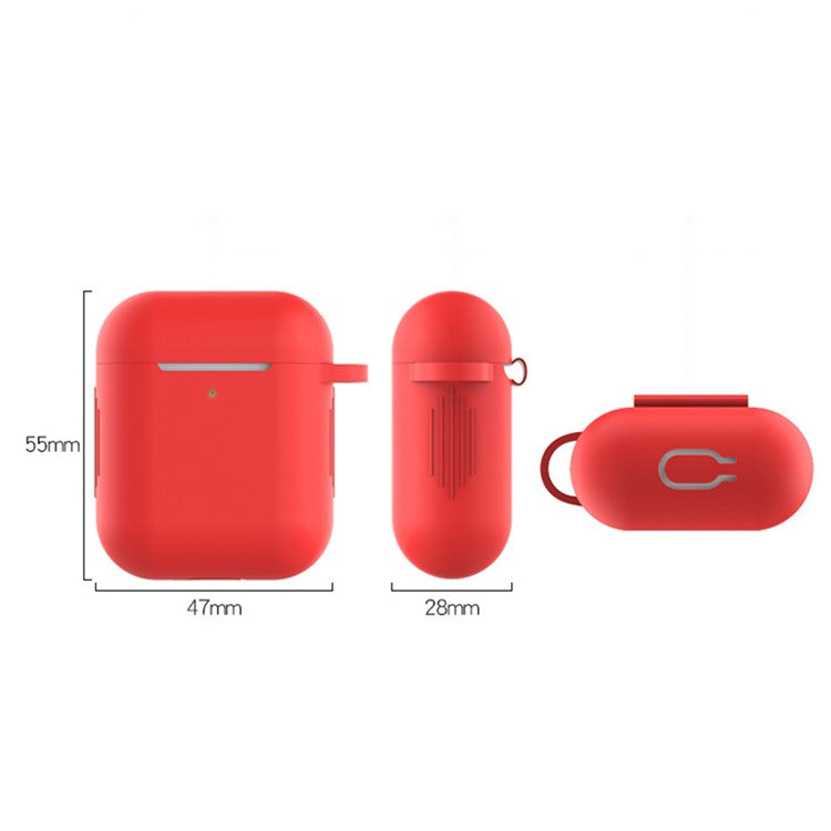 For Apple AirPods with Charging Case (2016)  /  (2019)  /  AirPods with Wireless Charging Case (2019) Silicone Case Earphone Cover with Carabiner - Red