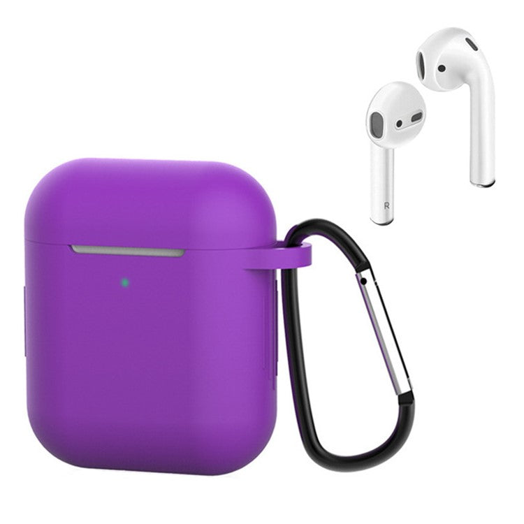 For Apple AirPods with Charging Case (2016)  /  (2019)  /  AirPods with Wireless Charging Case (2019) Silicone Case Earphone Cover with Carabiner - Purple