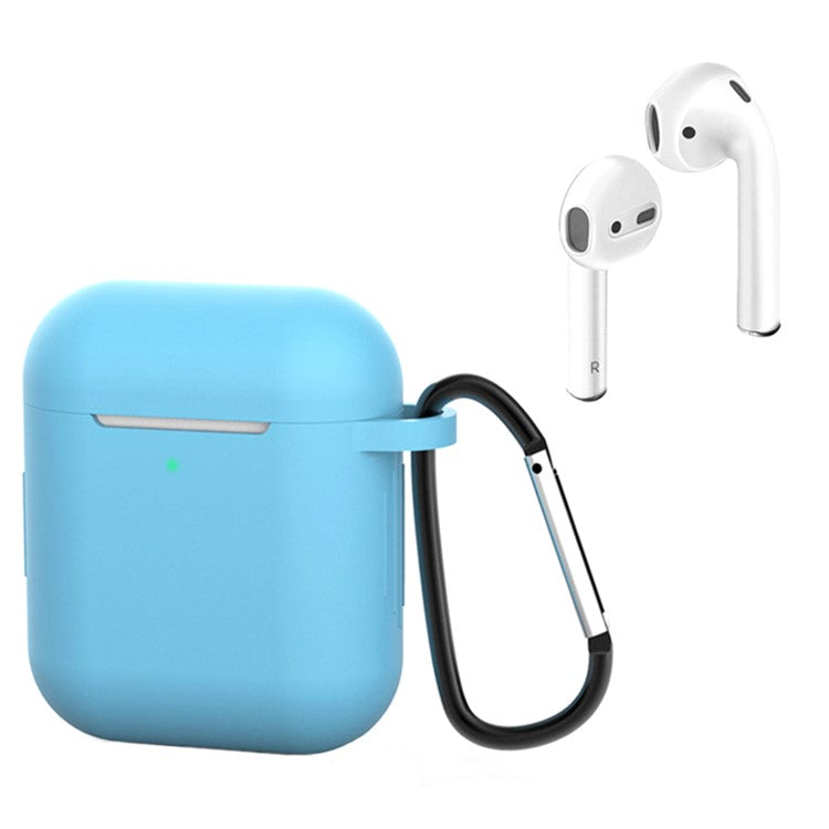 For Apple AirPods with Charging Case (2016)  /  (2019)  /  AirPods with Wireless Charging Case (2019) Silicone Case Earphone Cover with Carabiner - Sky Blue